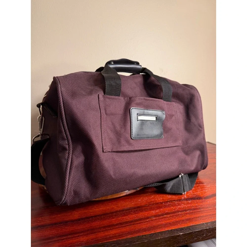 Pierre Cardin Burgundy Ballistic Nylon Travel Duffel Bag Shoulder Strap Lock Key